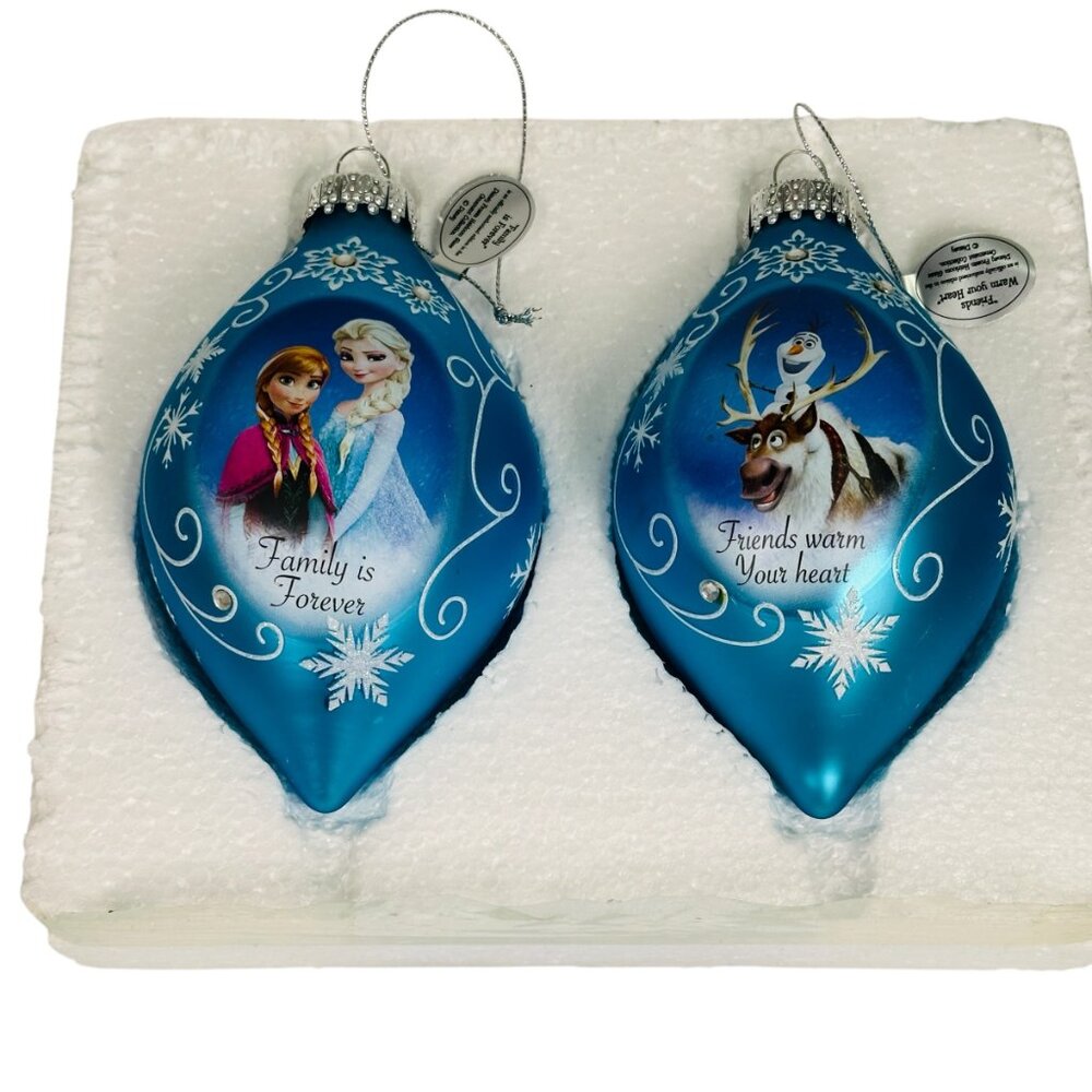 Disney Frozen Heirloom Glass Ornament Olaf Elsa Anna Set of 2 Bradford Exchange